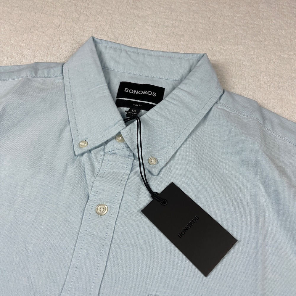 Bonobos Shirt Men's 2XL XXL Button Up Light Blue Slim‎ Fit Short Sleeve